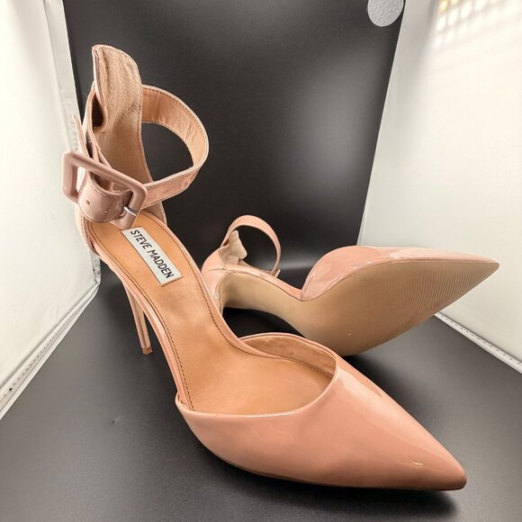 Steve Madden Valid Blush Patent Ankle Strap Stiletto Heels - Picture 1 of 9